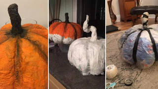 The creative mum used just rubbish and paint to create a pumpkin