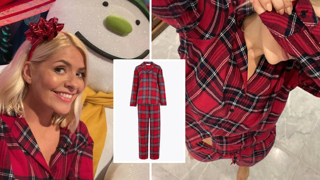 Holly Willoughby looked ready for Christmas in her tartan pjs