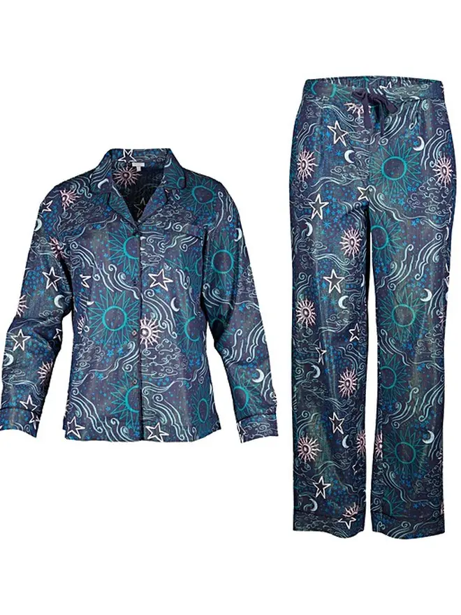Milky Way Sparkle Print Navy Blue Pyjama Set from Oliver Bonas