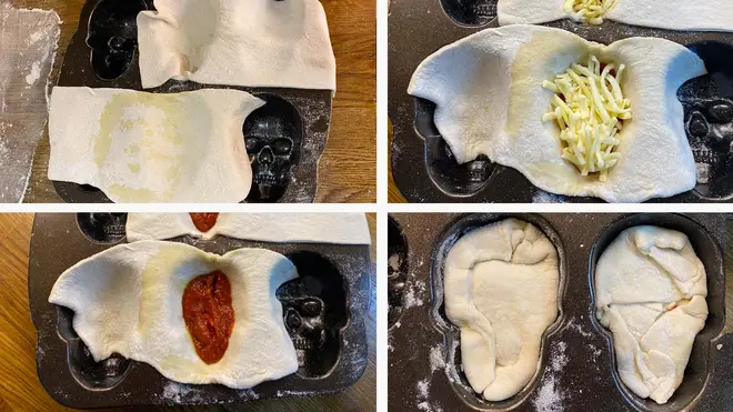 It's easy to make the pizza skulls - bake and enjoy!