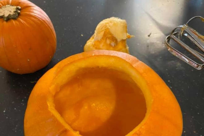 The woman unveiled her perfectly clean pumpkin