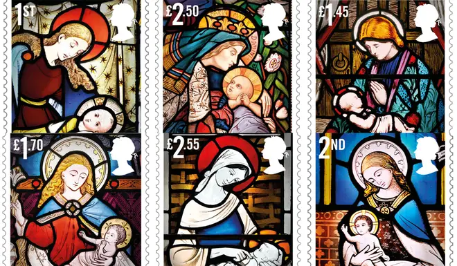 The 2020 Royal Mail Christmas stamps show stained-glass images of the nativity scene