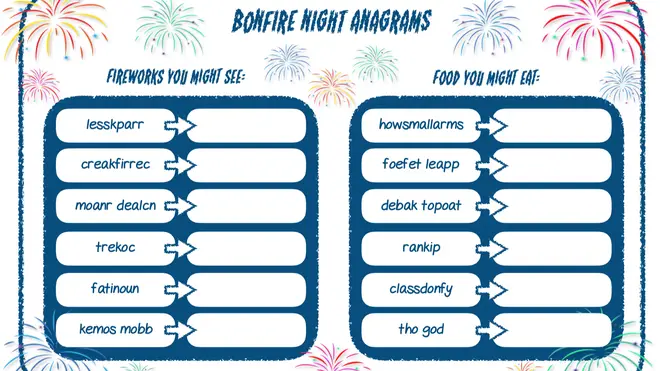 Try out the Bonfire Night Anagrams by Plan Bee