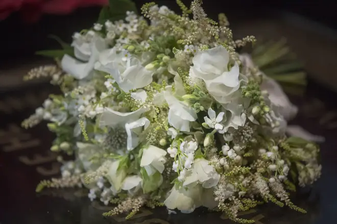 A close-up of Meghan Markle's wedding bouquet