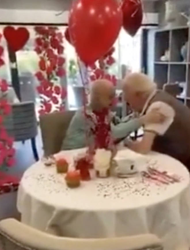 The care home threw them a romantic dinner date to celebrate