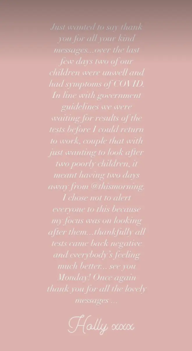 Holly explained her absence on Instagram