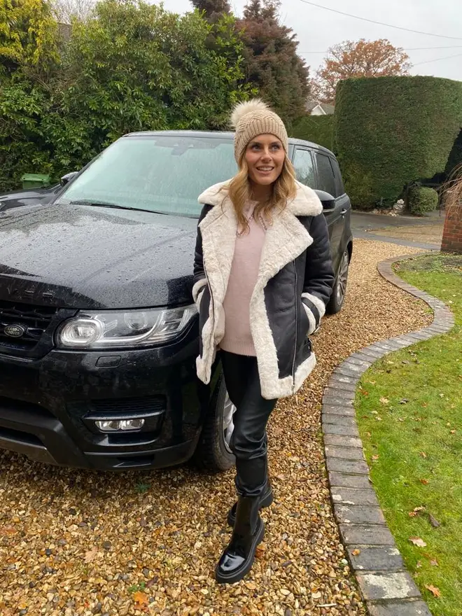 Zoe Hardman got dolled up for the school run in this gorgeous shearling-style jacket