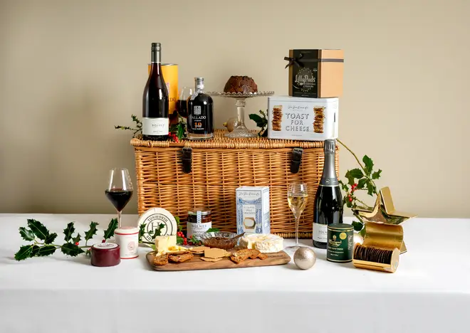 This hamper is packed with delicious treats and gorgeous English wines