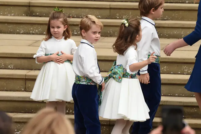 Princess Charlotte and Prince George before the wedding of Princess Eugenie and Jack Brooksbank