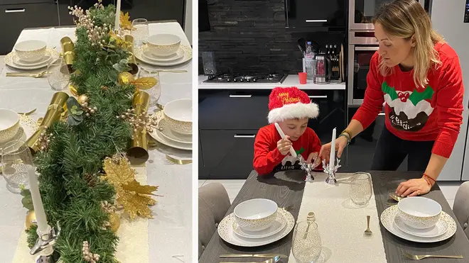 Fia Tarrant and her son get busy laying the Christmas table