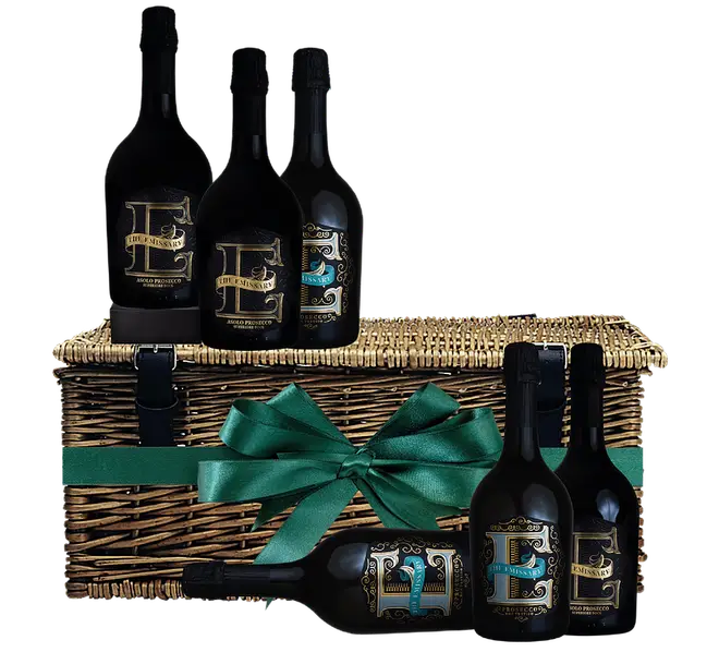 This hamper of vegan-friendly Prosecco comes in a gorgeous wicker basket
