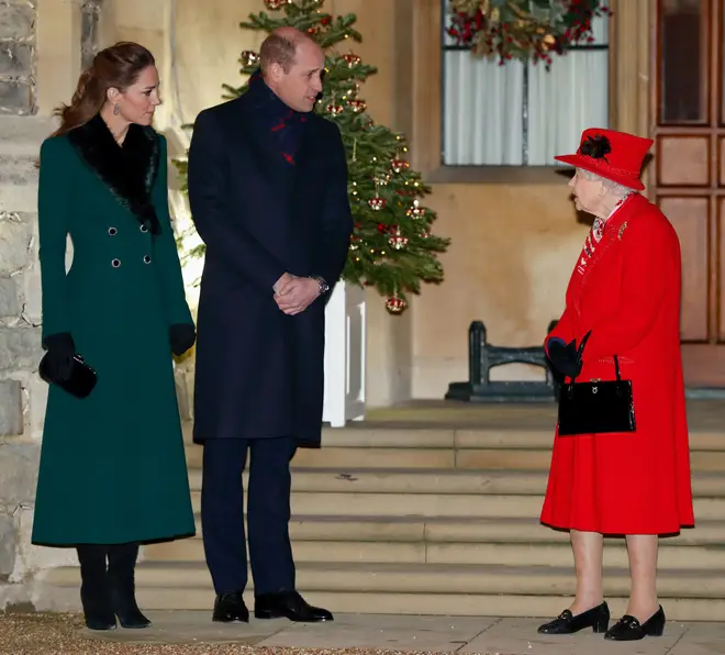 The Queen and the Cambridges remained socially distanced as they chatted