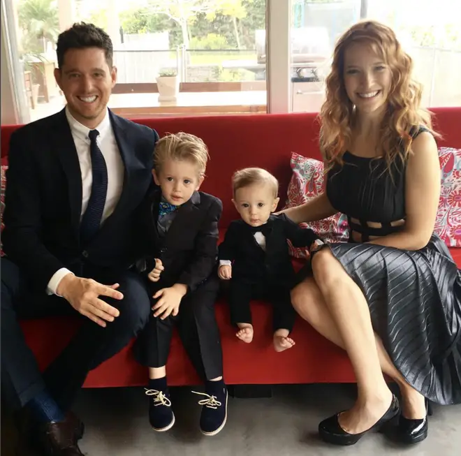 Michael Buble with his two sons and wife Luisana