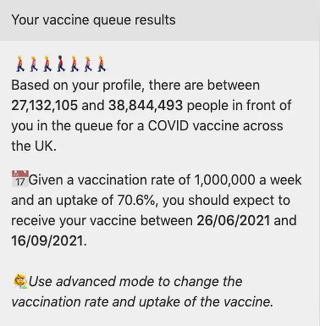The calculator estimates where you might be in line for a coronavirus vaccine
