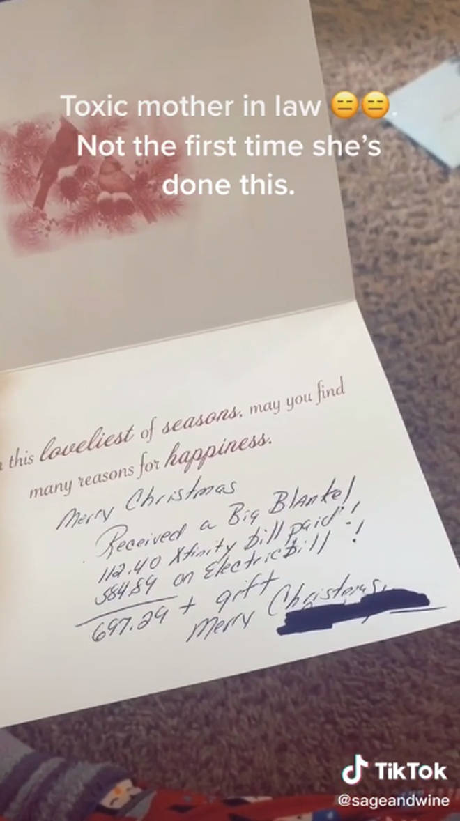 The Christmas card listed all the things she had bought for them this year