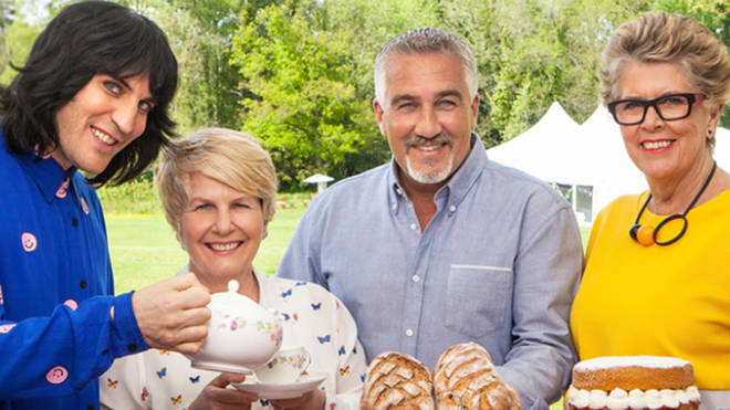 Paul Hollywood with Great British Bake Off co-stars Noel Fielding, Sandi Toksvig and Prue Leith