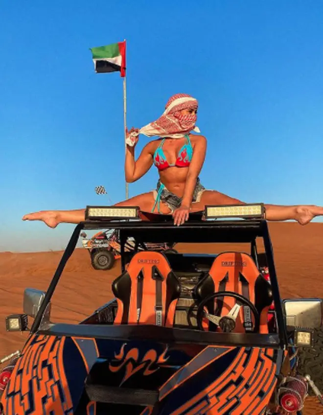 Gabby Allen told fans she was in Dubai for her boyfriend whose business is based in the UAE