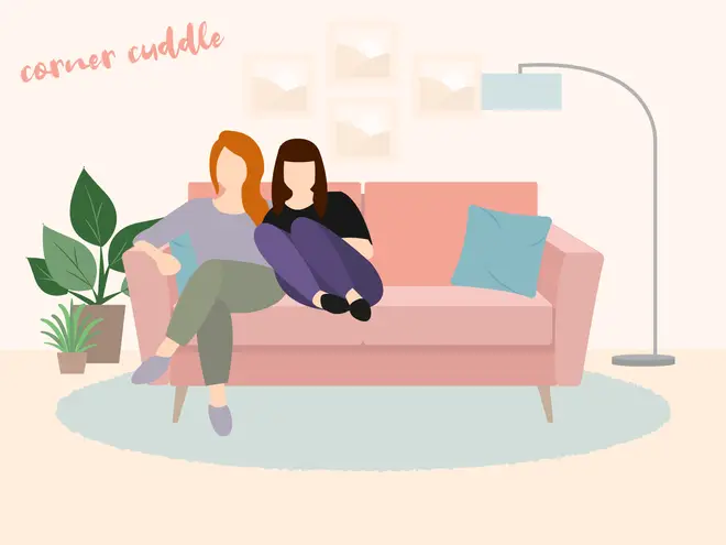 Cuddling in the corner of the sofa