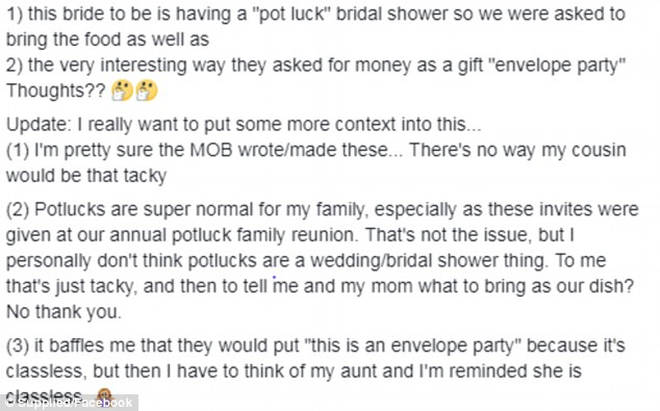 Bridal shower Facebook post