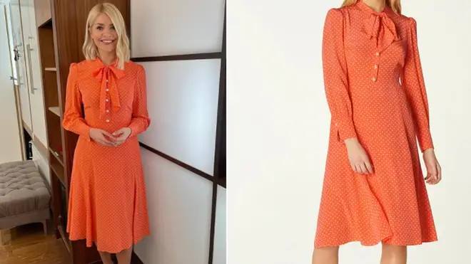 Holly Willoughby is wearing an orange dress from LK Bennett