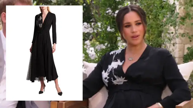 Meghan Markle wore a black silk dress by Armani for her interview with Oprah Winfrey