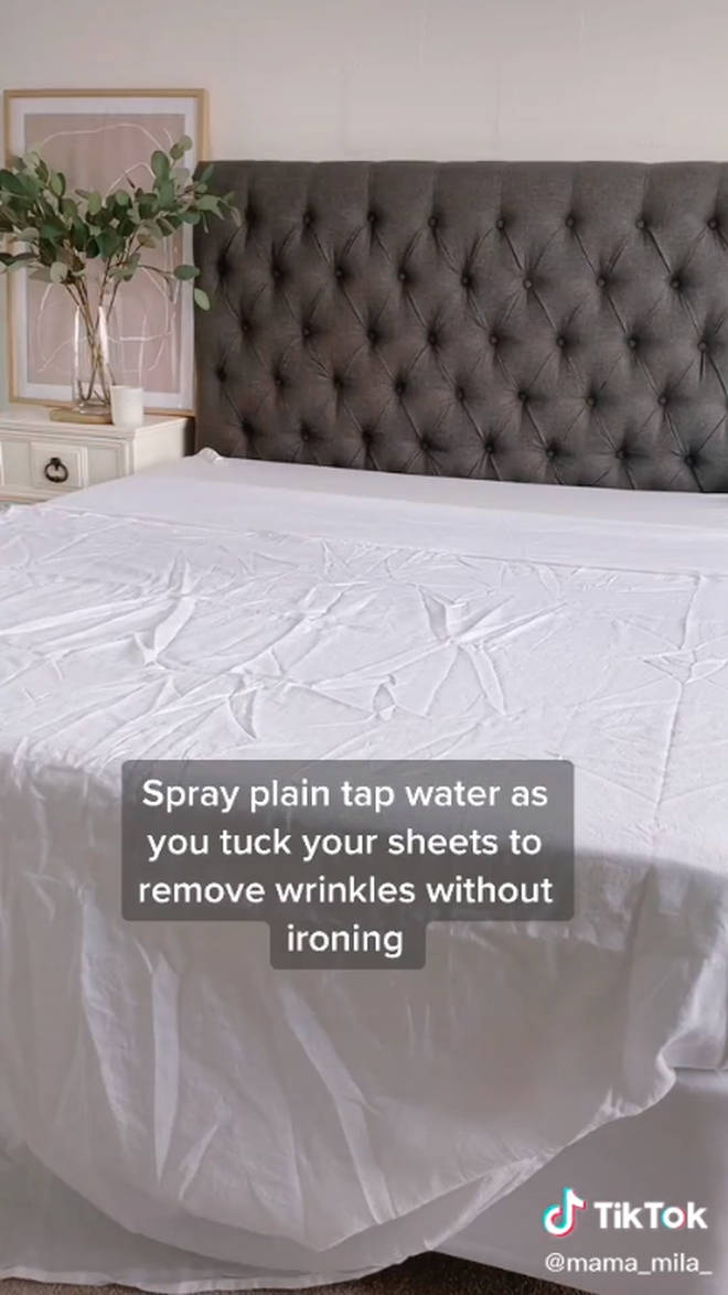 She revealed that spraying sheets with water can help get rid of creases without the need to iron