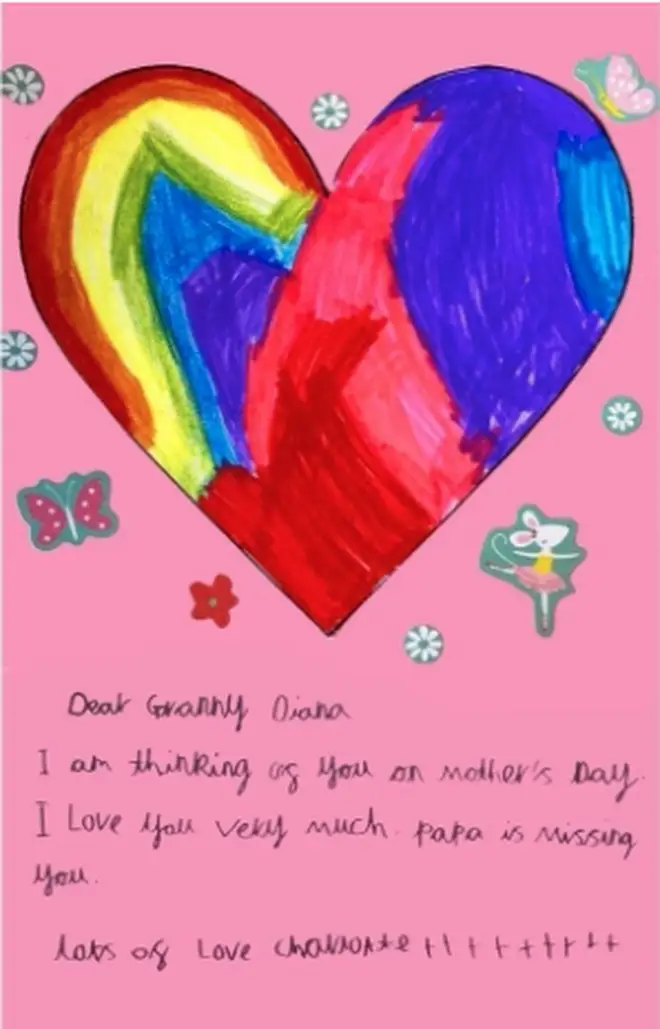 Princess Charlotte created a pink card with a heart on it in honour of Princess Diana