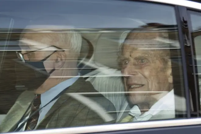 Prince Philip was seen getting into a black BMW, which then departed the hospital