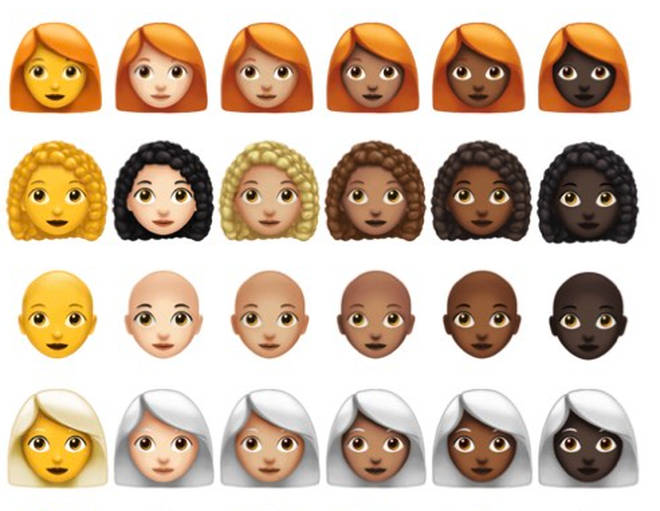 There's a huge new range of hair emojis including ginger, curly, bald and grey!