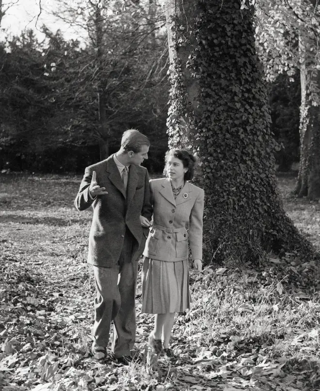 The Queen and Prince Philip in 1947 on their Honeymoon in Broadlands, Hampshire, the home of the Duke's uncle, Earl Mountbatten