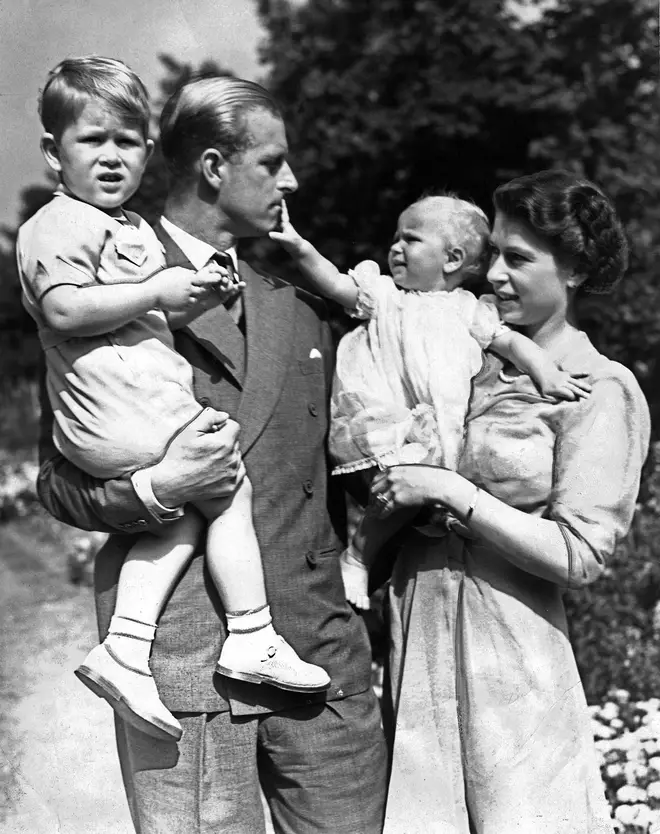 Prince Philip with Prince Charles and Princess Anne in 1952