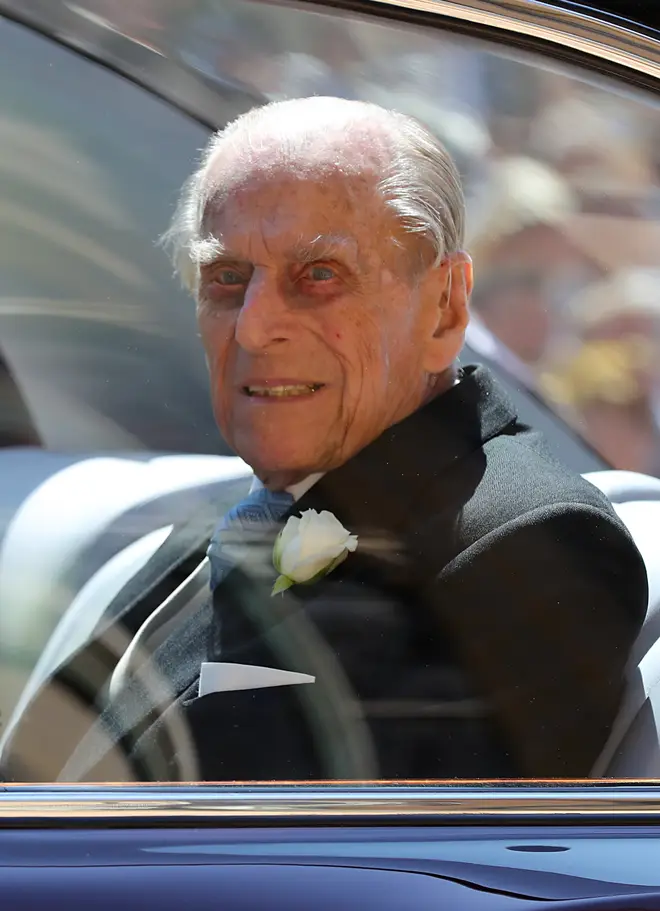 Prince Philip arrives at Windsor Castle for the wedding of Prince Harry and Meghan Markle in 2018