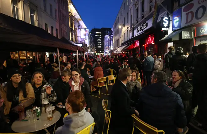 Soho in London was packed with revellers on Monday