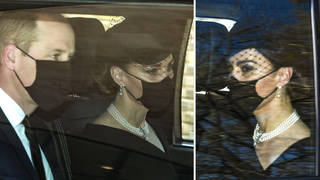 Kate Middleton and Prince William arrive at Prince Philip's funeral