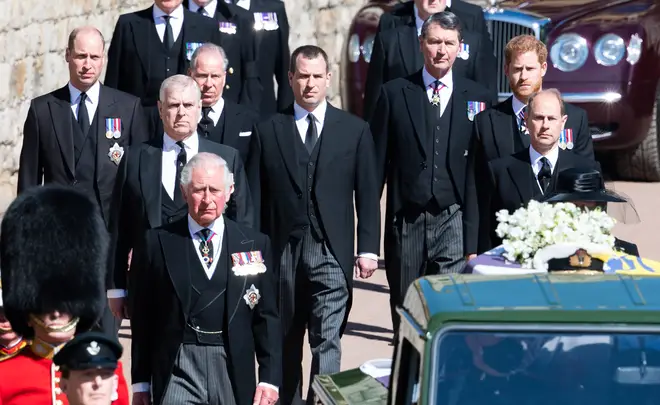 Senior members of the Royal family walked in procession behind the Duke's coffin