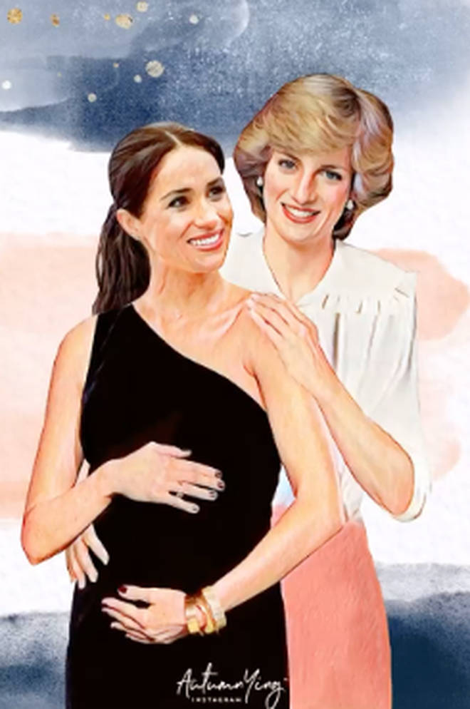 Princess Diana cradles Meghan's baby bump in this stunning painting