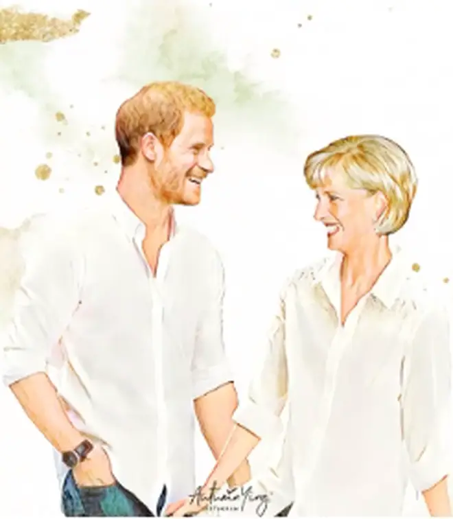Diana and Harry laugh in this painting of what could have been