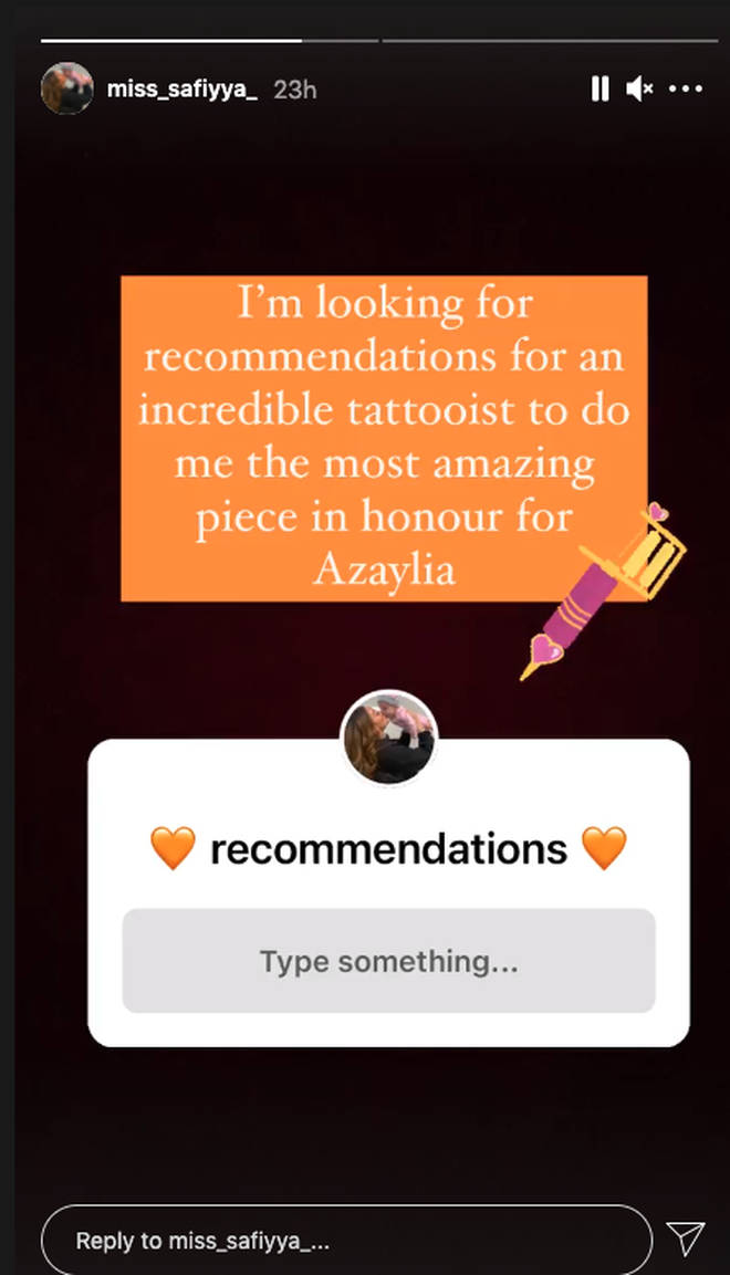 Safiyya took to Instagram to look for recommendations for tattoo artists