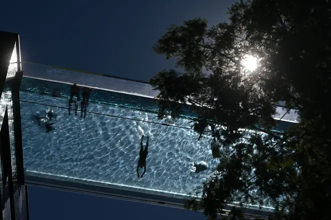 The floating swimming pool holds 400 tons of water