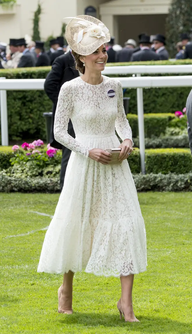 The Duchess of Cambridge opted for a white Dolce & Gabbana dress for her first visit to Royal Ascot