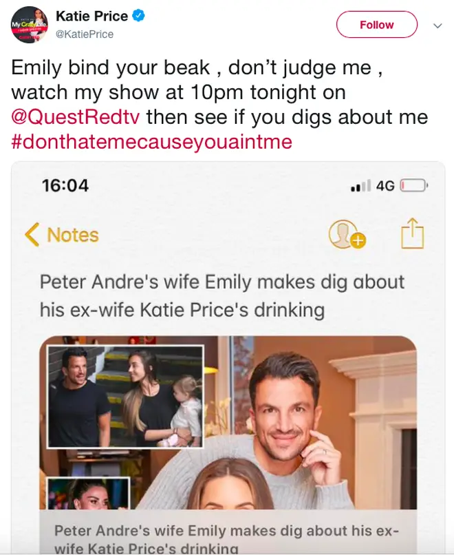 Katie hit out on social media