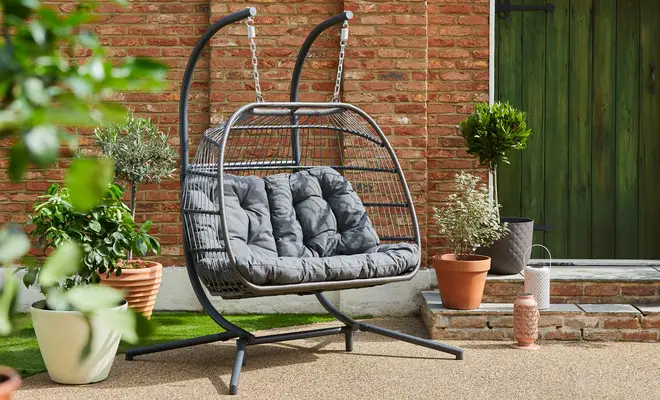 This modern twist on a swing seat will be a focal point of your outside space