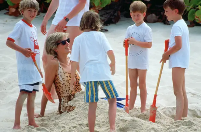 Harry and William bury Diana on the beach as they holiday on Necker Island