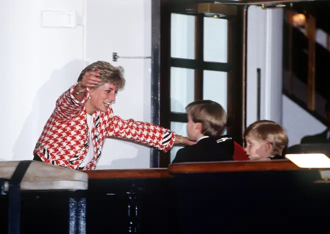 Princess Diana runs to hug her sons on the deck of the yacht Britannia in Toronto