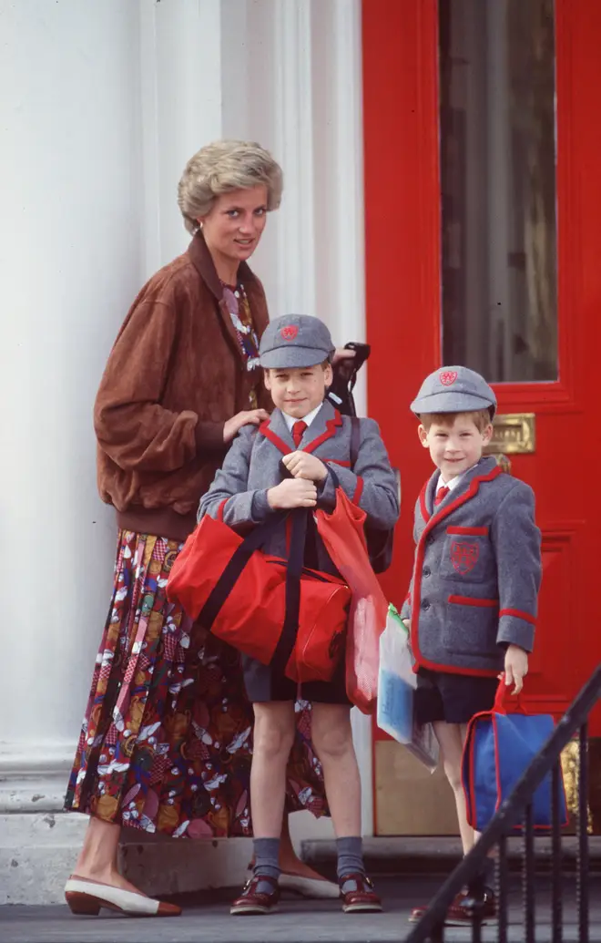 Diana takes William and Harry to school at Wetherby School in 1990
