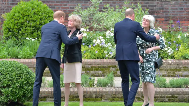 Harry and William greeted members of Diana's family, who were in attendance for the reveal