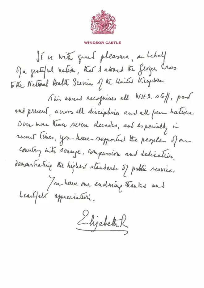 The Queen has written a letter to the NHS