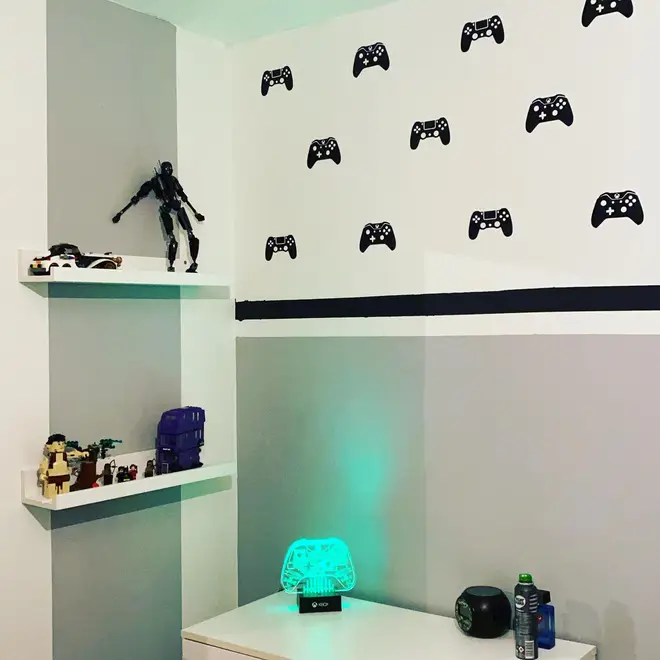 Her eldest son has a gamer themed room with stylish accessories