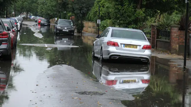Parts of London were left flooded on Sunday