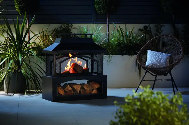 The log burner has storage space for logs underneath too